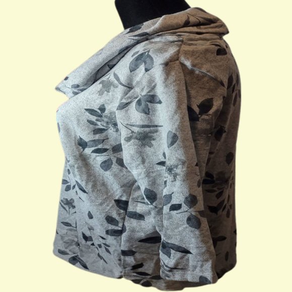 NWT Croft & Barrow® 3/4 Sleeve Cowlneck Top Gray Black Floral Women's Small NEW - Picture 4 of 10